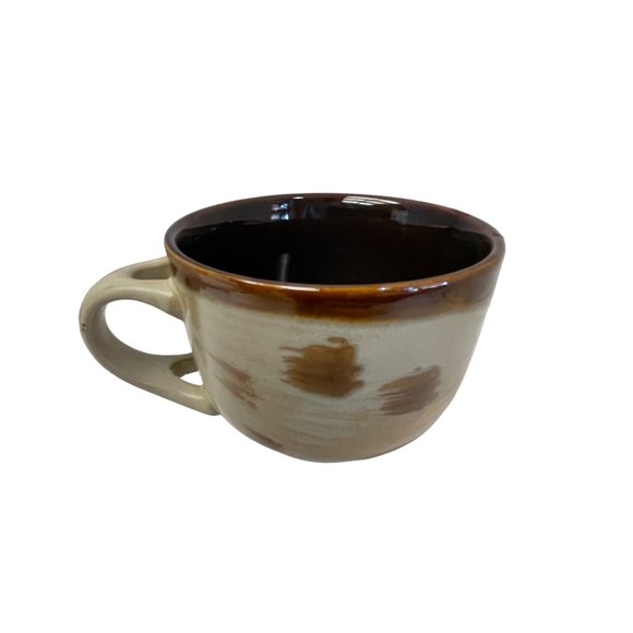 Brown Multi Stoneware Mug Cup Earthenware Pottery Art Soup Bowl 10oz 3 1/3" 4 1/ - Picture 9 of 9